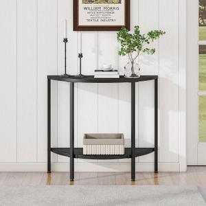 Console Table 2 Tier Narrow Entryway Table with Storage,Half Moon Sofa Couch Table with Metal Frame,Wooden Accent Side Coffee Table for Living Room/Hallway or Small Spaces,Black, 35.4"D x 11.8"W x 32.2"H