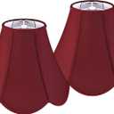 GO&SO Set of 2 Burgundy Bell Lamp Shades Scalloped Lamp Shade Petal Edge Braid 6"Top x 13"Bottom x 10.6"High (Spider) Silk Fabric Lampshades for Floor Lamp,Handmade DIY Table Lamp Shade Replacement (Red)