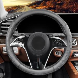 Custom-Fit for Kia Steering Wheel Cover, Genuine Leather Steering Wheel Cover, Non-Slip, Breathable, for Kia Accessories (Black,for Kia)