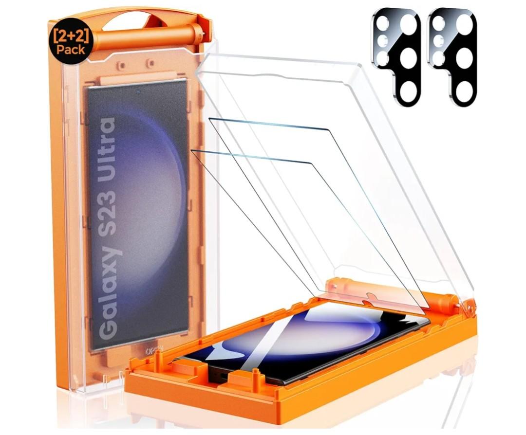 MRGLAS 2+2 Packs for Samsung Galaxy S23 Ultra Screen Protector 6.8" with Camera Lens Protector [Auto Alignment Cabin/Dust Removal] 7H HD Hybrid Material, 100% Fingerprint ID Compatible, Case Friendly, Factory Sealed