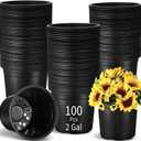 100 Pcs 2 Gallon Plant Nursery Pots Bulk Plastic Planter Flexible Flower Seedlings Pot with Drainage Hole Thickened Seed Starting Container for Flower Succulents Cuttings Transplanting