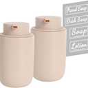 BosilunLife Foaming Soap Dispenser Set - Khaki Ceramic Foam Hand Dispenser 12oz Soap Dispenser Set with Rust Proof Pump, 4Pcs Clear Stickers for Kitchen, Bathroom - 2 Pack