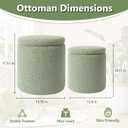 Royal Windsor Boucle Round Ottoman with Storage Set of 2,Small Foot Stool Ottoman for Living Room,Small Coffee Table, Vanity Stool with Storage for Bedroom, Green, 14.8"D x 14.8"W x 17.3"H