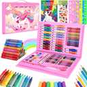 homicozy Art Supplies, Unicorn Drawing & Coloring Set with Crayons, Colored Pencils, Markers, Sketchbook, Watercolor Cakes, Stencils, Arts and Crafts Painting Kit for Kids Ages 4-10, Girls Boys Gift