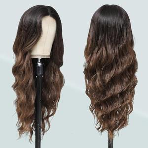 Long Brown Wigs for Women Ombre Brown Synthetic Hair Wig Natural Daily Hair Replacement Wigs Heat Resistant Fiber Hair Cosplay Party Wig(26in Ombre Brown)