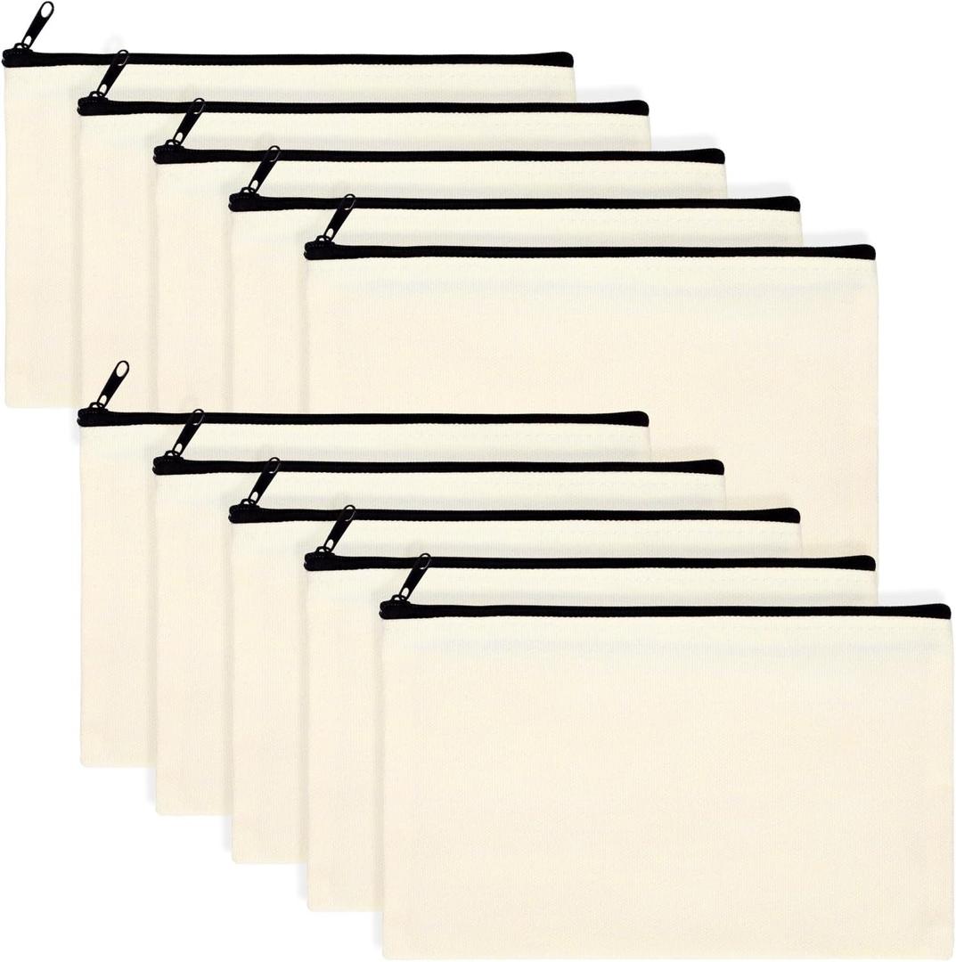 Blank Canvas Bag Zipper Pouch Makeup Bags Bulk Multi-Purpose Canvas Pencil Pouch Cosmetic Bag with Zipper Blank Travel Toiletry Bag for DIY Craft Storage(8.3 x 5 inches) (Beige)