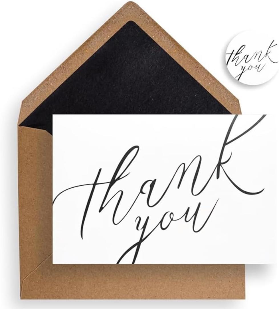 Thank You Cards with Envelopes & Stickers  40 Blank 4x6 Note Cards Bulk Set for Small Business, Wedding, Baby Shower, Graduation, Funeral, Bridal Shower (Brown)