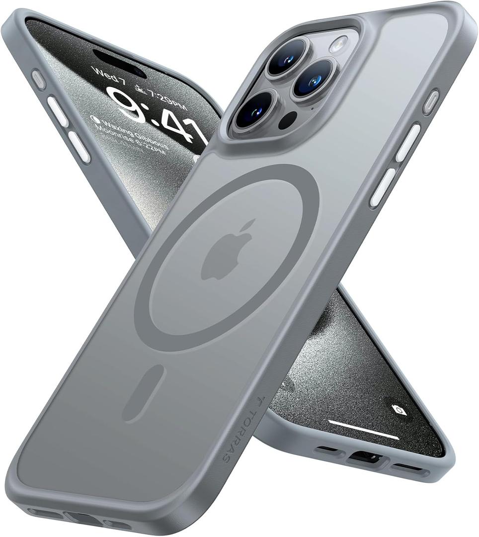TORRAS Magnetic Shockproof Compatible with iPhone 15 Pro Case, [Military-Grade Drop Tested] [Compatible with MagSafe] Translucent Slim Protective, PC & TPU, Anti-Fingerprint Guardian Mag 2023, Grey
