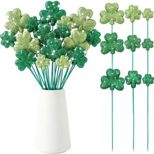 Suncalla 36 Pcs St. Patrick's Day Decorations Shamrock Picks Glitter Foam St. Patrick's Day Clover Picks Tree Topper Decorative Green Shamrock for Basket DIY Crafts Wreaths 3 Green Colors