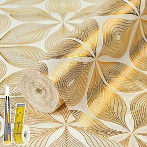 Drawer and Shelf Liner for Kitchen Cabinet, Non-Adhesive Waterproof Drawer Liner for Dresser & Bathroom Vanities with Adhesive Dots & Cutting Tool(12 in X 20 Ft Gold Leaf Pattern)