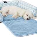 Nicole Miller New York PET Kendall Fluted Geo Cozy Couch Protector Pet Bed, Cozy & Calming, Non-Slip Bottom, Machine Washable, Blue, Large 40"x23"x4"