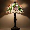 Tiffany Table Lamp 19" Stained Glass Reading Lamp Pink Floral Style