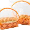 50 pcs 7.9 Inch Large Clear Bread Plastic Bags with Handle, Sealing Zipper Loaf Packaging with Basket Pattern for Homemade Bread Cookie, Bakery Cafe (Medium)