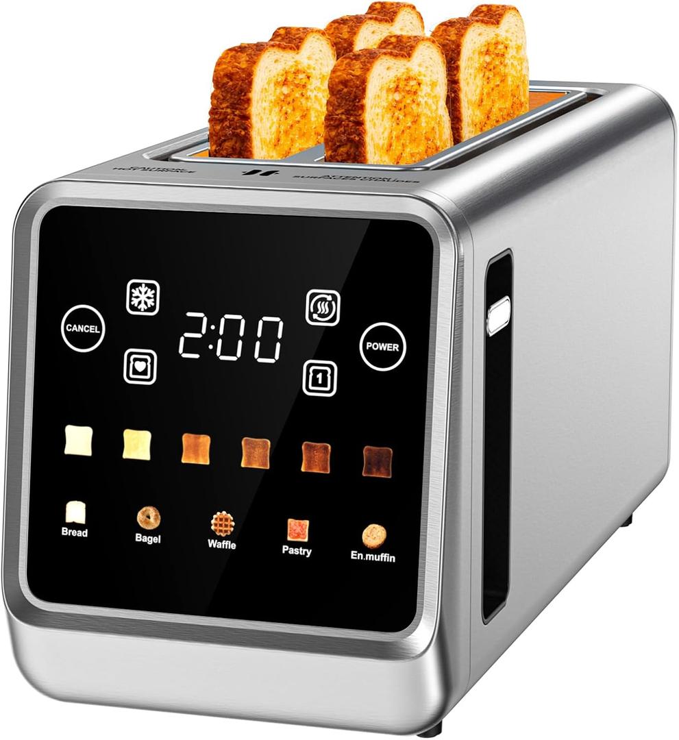 4-Slice Smart Toaster, 1.5" Extra-Wide Slots for Bagels & Artisan Bread, Digital Touchscreen with Memory, 1400W Rapid Heating, Stainless Steel, Defrost/Reheat/Single-Slice