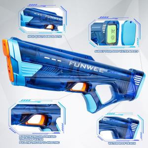 2 Pack Electric Water Gun for Adults Kids, Powerful Automatic Squirt Gun, High Powered Shooting 100+ Times, Long Range, Auto Water Blaster, Pool Outdoor Water Toy(Transparent Blue)