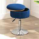 LUE BONA 360Swivel Vanity Stool Chair for Makeup Room, Height Adjustable Stool for Vanity with Storage, Small Navy Blue Velvet for Bathroom, Living Room