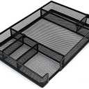 EsOfficce Desk Drawer Organizer 2 Pack Tray with Adjustable Compartments, 6 Grid Metal Mesh Drawer, Multi-use Desk Organizer Storage Box Set for Office,Home,School Supplies, 12.6X9X1.9 inch