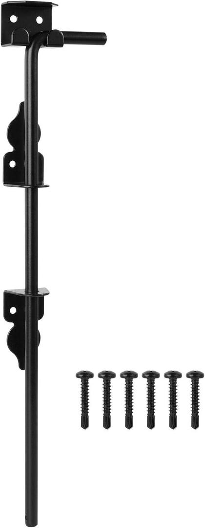 HILLMASTER 18" Heavy Duty Cane Bolt Gate Drop Rod for Wood Fence, Steel Drop Bolts Cane Bolt Hardware for Wooden Gater and Holding Doors, Black Finish