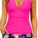 Women's Tankini Swimsuit with Shorts - Halter Two Piece Swimsuit 2025 Tummy Control Bathing Suit with Pockets M