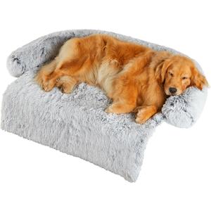 Codi Large Calming Dog Bed for Couch  Anti-Anxiety Sofa Protector Mat for XL Dogs, 45''x37''x6'', Machine Washable, Fluffy & Cozy with Non-Slip Bottom, Light Grey