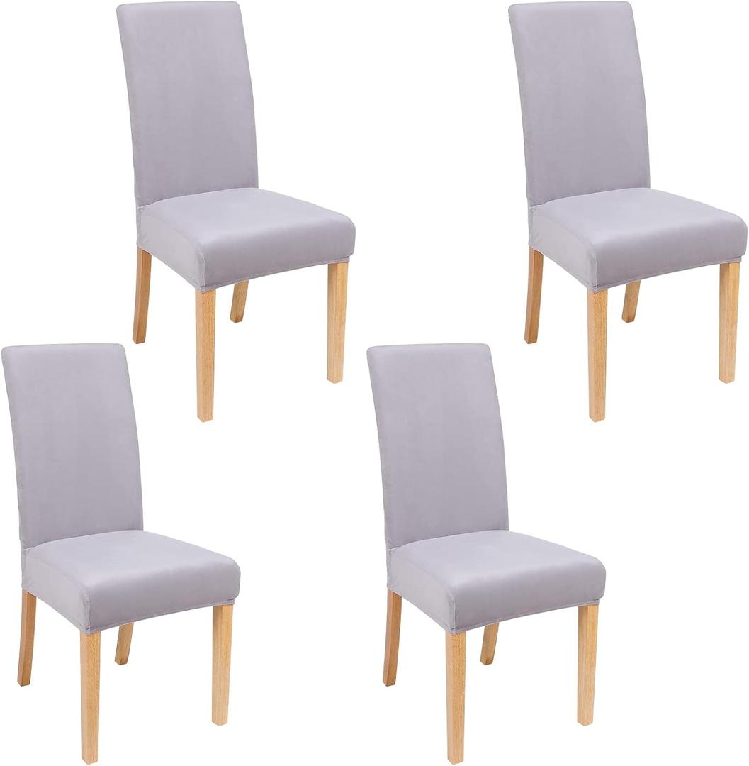 Smiry Velvet Stretch Dining Room Chair Covers Set of 4, Soft Removable Washable Chair Slipcovers Kitchen Parsons Chair Protector, Light Grey