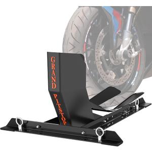 GRAND PITSTOP Universal Wheel Chock for Motorcycle Stand for Trailer Completely Adjustable Detachable Foldable Wheel Chock (Black)