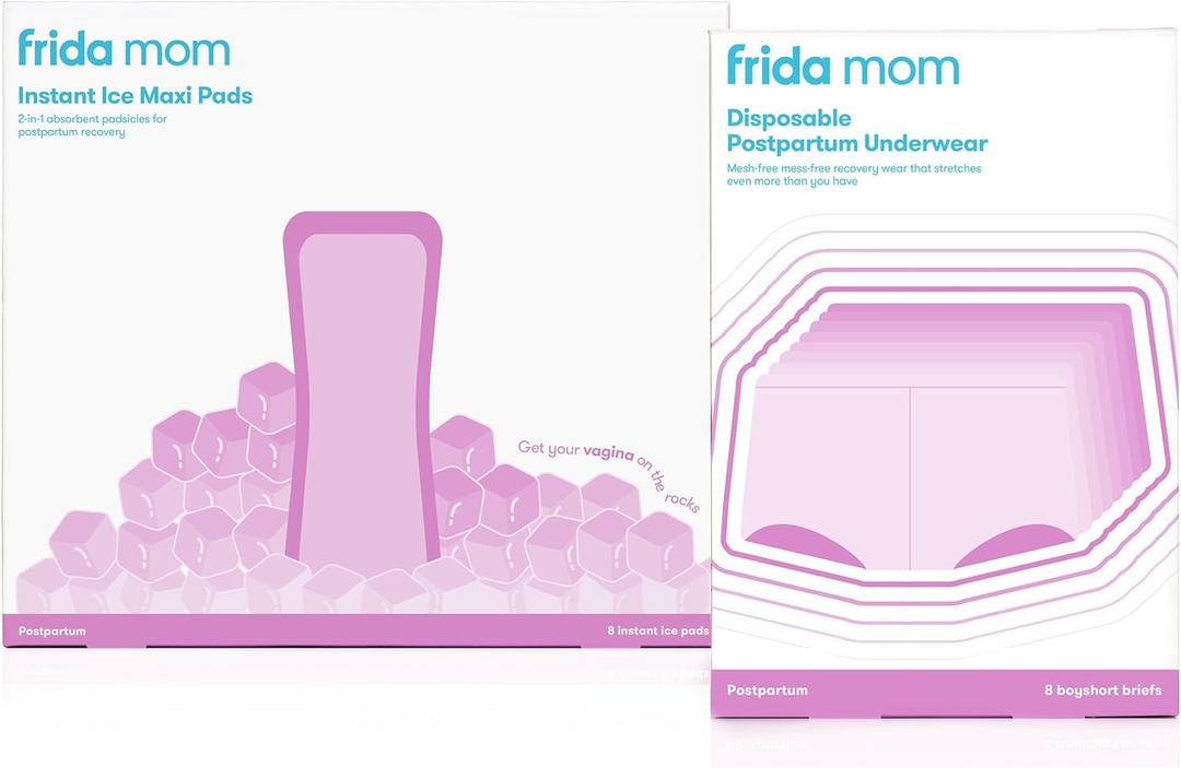 Frida Mom 2-in-1 Postpartum Absorbent Perineal Ice Maxi Pads + Disposable Underwear (Regular Boyshort) for Postpartum Care, Perineal Recovery and Cleansing After Birth