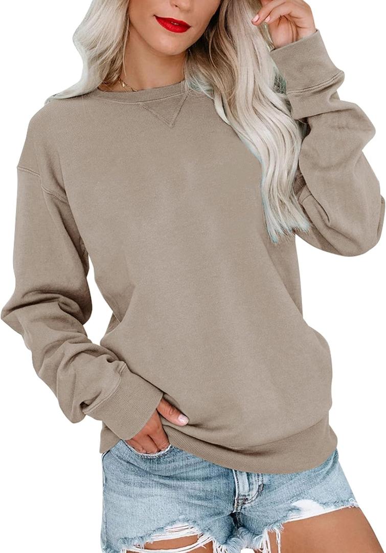 Bingerlily Womens Casual Long Sleeve Sweatshirt Crew Neck Cute Pullover Relaxed Fit Tops (Medium, Coffe-grey)