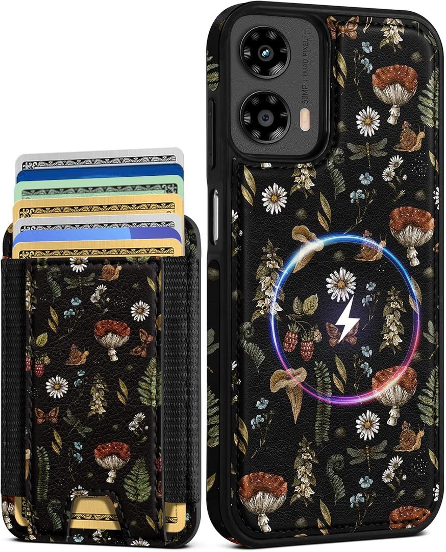 2 x Shorogyt for Motorola Moto G 5G 2024 Cute Kawaii Leather Phone Case - Compatible with Magsafe Wallet Magnetic Credit Card Holder Fashion Mushroom Design Phone Cover for Women Girls, Fits 7 Cards