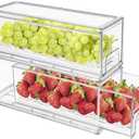 MANO 2Pack Clear Fridge Drawers Pull Out Stackable Refrigerator Drawer Organizer Bins Pantry Storage Box Plastic Food Containers for Kitchen Bathroom Office Closet(X-Small)
