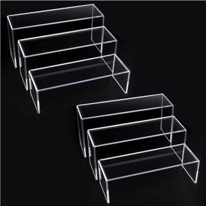 ELEGANTLIFE 3 Tier Acrylic Riser Display Shelf Cupcake Stand for Amiibo Funko POP Figures,Perfume & Cologne Organizer,Desserts Holder,Jewelry Display Shelf Risers for Dcor,2 Sets of 3-Pack (Clear)