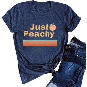 Strawberry Shirt Peach T-Shirt Vintage Boho Kawaii Fruit Graphic Tees Shirt Gift for Women Garden Clothing(M,Navy-peachy1)