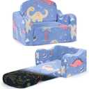 aodisman Thick Comfy Toddler Chair and Couch for Kids,2-in-1 Soft Plush Fold Out Sofa for Children,Convertible Couch to Lounger for Toddler (Blue Dinosaur)