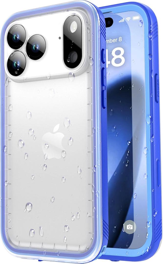 SPORTLINK for iPhone 17 Pro Max Waterproof Case - Shockproof Dustproof Case with Built-in Screen Protector, Full Body Heavy Duty Sealed Protective Cover for iPhone 17 Pro Max 6.9" Blue/Frosted Clear