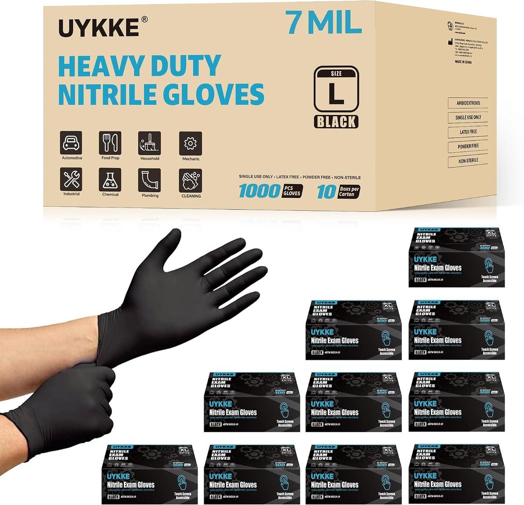 HEAVY DUTY 7 Mil Nitrile Black Gloves Disposable Latex Free Rubber Latex Cleaning Mechanic Food Prep Gloves 1000PCs