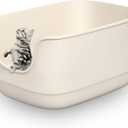 Gefryco Large Cat Litter Box with High Sided 24.6"x18.3"x12.2" - Jumbo Extra Large Open Anti - Splashing High Wall for Multiple Cats (White)