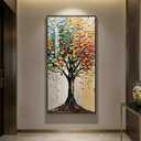 Large Framed Vertical Tree of Life Wall Art for Living Room, Modern Abstract Colorful Tree Painting Prints Artwork for Walls, Contemporary Luxury Pictures for Hallway Entryway Office Wall Decor, 30x60
