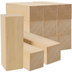 MUKCHAP 12pcs 6 x 2 x 2 Inch Basswood Carving Blocks, 15 x 5 x 5cm Whittling Wood Blocks, Unfinished Wood Block for Carving, Crafts