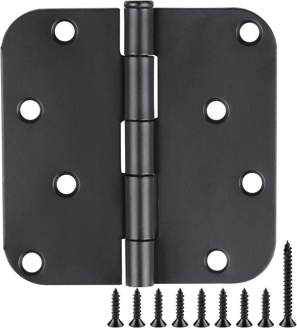 12 Pack Black Exterior Door Hinges 4 Inch Matte Black Door Hinges 4 Inch Black Hinges for Doors Rounded Edge 5/8" Radius Corners Door Hardware Security Commercial Grade Door Hinge 4"x 4" JIW