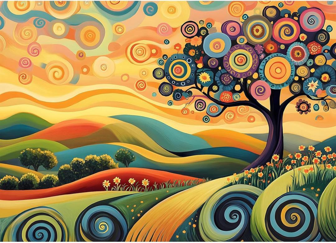 Colorful Tree Landscape 1000 Piece Puzzle for Adults - Fun Puzzles Art Painting Jigsaw Puzzles Family Game Home Decor