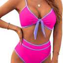 Blooming Jelly Womens High Waisted Bikini Set Tie Knot High Rise Two Piece Swimsuits Bathing Suits M