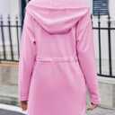 Fisoew Women's Zip Up Hoodie Sweatshirts Oversized Long Sleeve Casual Drawstring Waist Side Slit Tunic Tops (Pink)