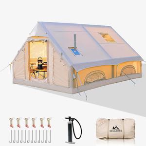 Inflatable Camping Tents 8-10 Person,129 Square Feets Large Inflatable Camping Tent with Stove Jack, Blow up Tent with Mesh Windows & Pump