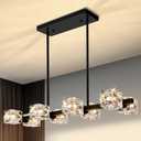 Black Chandeliers for Dining Room, Modern Crystal Pendant Lights Fixture with Cube Shade, 8-Lights Farmhouse Hanging Dining Light Fixtures Over Table for Kitchen Island, Living Room, Bedroom (G9 Base)