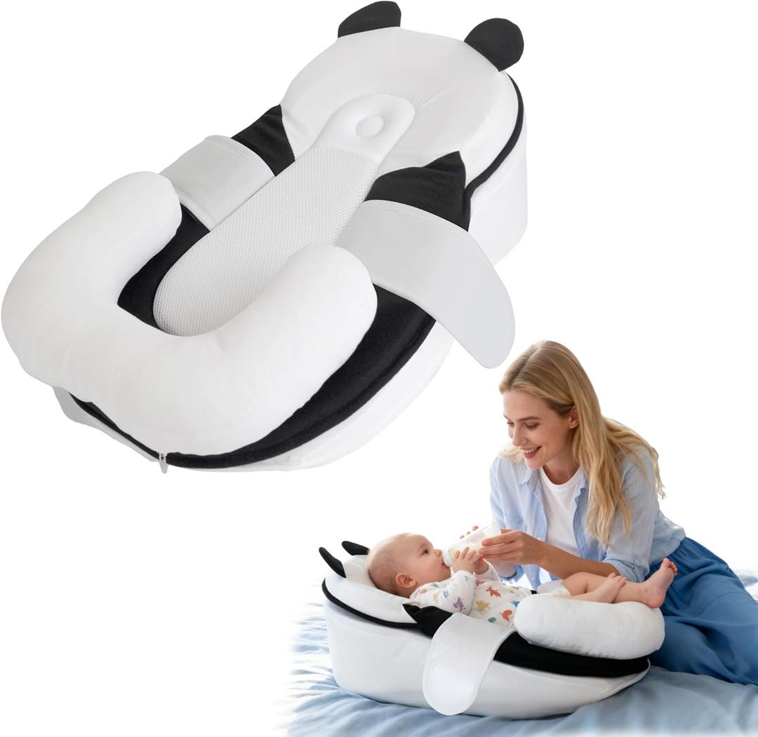 Rootling Baby Feeding Pillow, Anti Overflow Feeding Pillow for Reducing Spit-Up, Safety Nursing Pillow, Baby Lounger Reflux Wedge Breastfeeding, Removable top and Bottom (Small, Black)