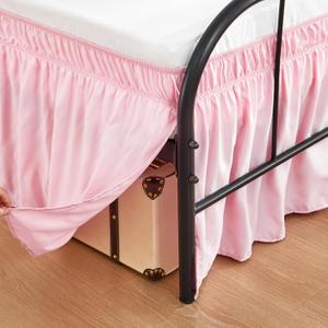 RIMELA Pink Bed Skirts with Split Corners Queen Size 15 Inch Drop,Elastic Bed Skirting Wrap Around, Easy Install Dust Ruffles Soft Fabric Machine Washable