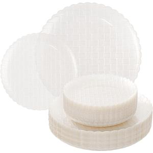 Festiva 60PCS Clear Ivory Plastic Plates - Heavy Duty Weave Pattern Fancy Disposable Plates -serve for 30 guests Include 30PCS 10" & 30PCS 7" Plates for Bithday &Easter Party(Ivory)