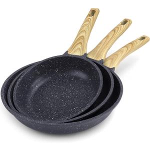 GiPP Non Stick Frying Pan Set - 9.5" 10.2" 11" Ceramic Nonstick Skillets, Non Toxic, Omelette Pan with Stay Cool Handle, Induction Compatible, PFAS/PTFE/PFOA Free, Gray