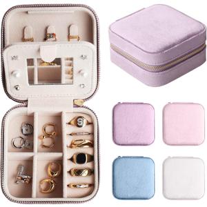 Velvet Bridesmaid Proposal Gifts Jewelry Case, Portable Mini Jewelry Organizer, Small Jewelry Boxes for Women, Bridesmaid Gifts and Travel Essentials to Store (Lilac-1 pc)