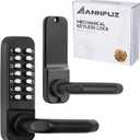 Single Sided Mechanical Keypad Entry Lever Lock,Keyless Push Button Code Combination Door Handle Lock,for Front Gate,Warehouses,Interior Hold-Opening,Auto Locking,No Battery(Matte Black)
